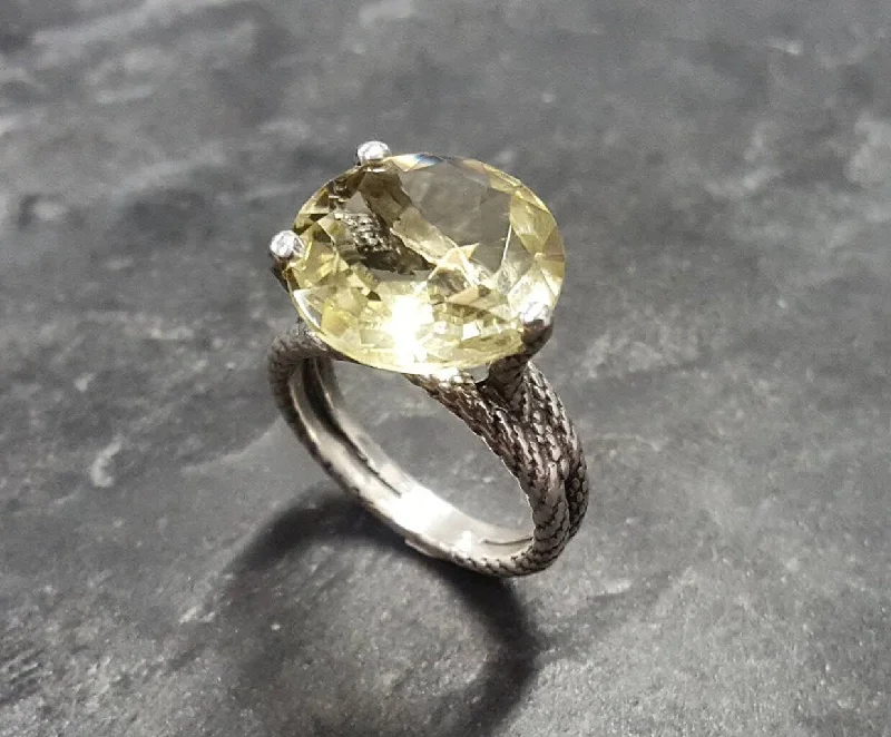 Stunning Gemstone Wedding Band-Lemon Quartz Ring - Large Yellow Ring - Triple Rope Band