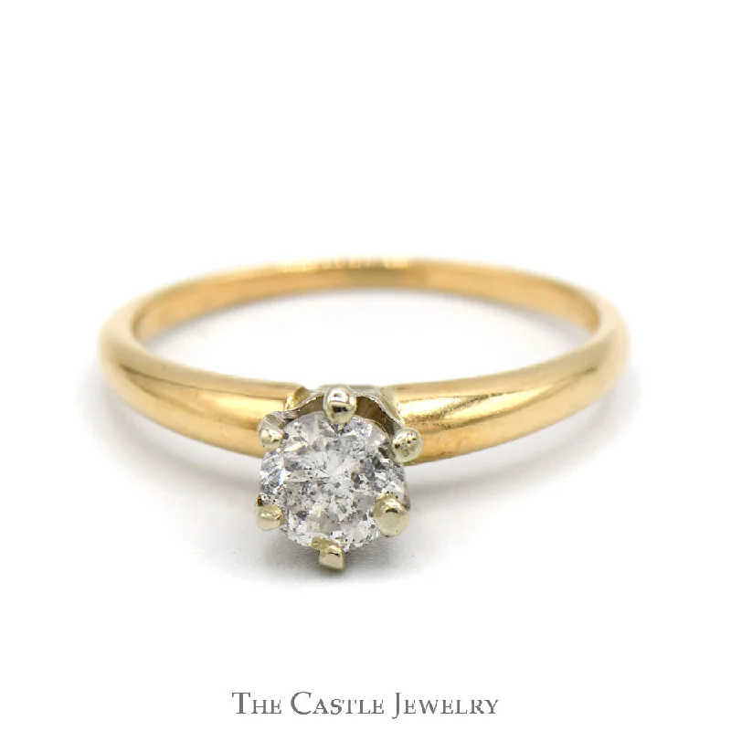 Custom Birthstone Ring-.40ct Round Diamond Solitaire Engagement Ring in 14k Yellow Gold