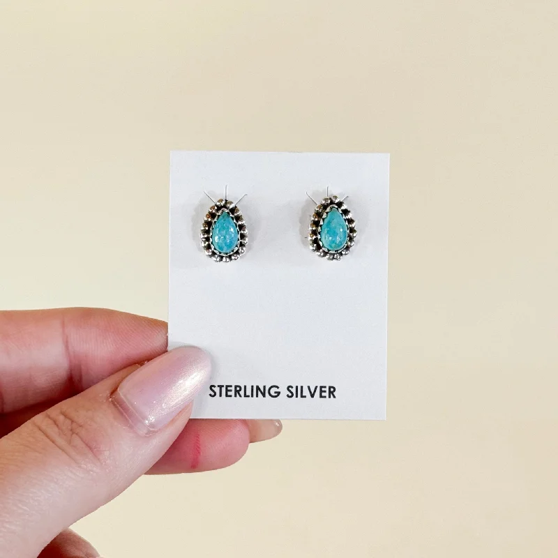 Butterfly Design Earrings-Hada Collection | Handmade Sterling Silver Teardrop Kingman Turquoise Stud Earrings