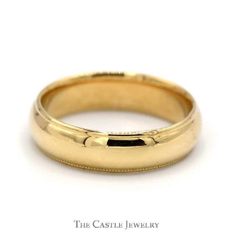 Custom Diamond Wedding Band-6mm Wide Comfort Fit Wedding Band with Milgrain Edges in 14k Yellow Gold - Size 10.25