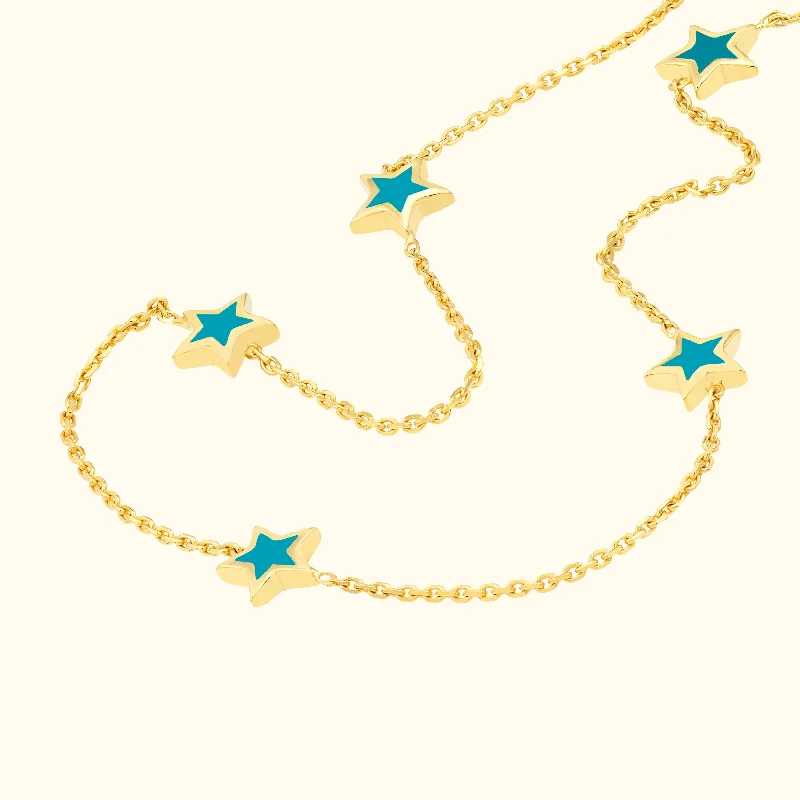 High-Quality Gemstone Necklace-Teal Enamel Mini Star Necklace