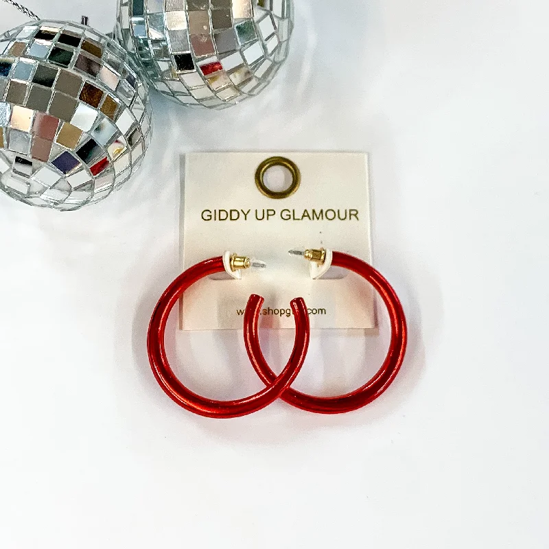 Minimalist Silver Earrings-Light Up Medium Neon Hoop Earrings In Red