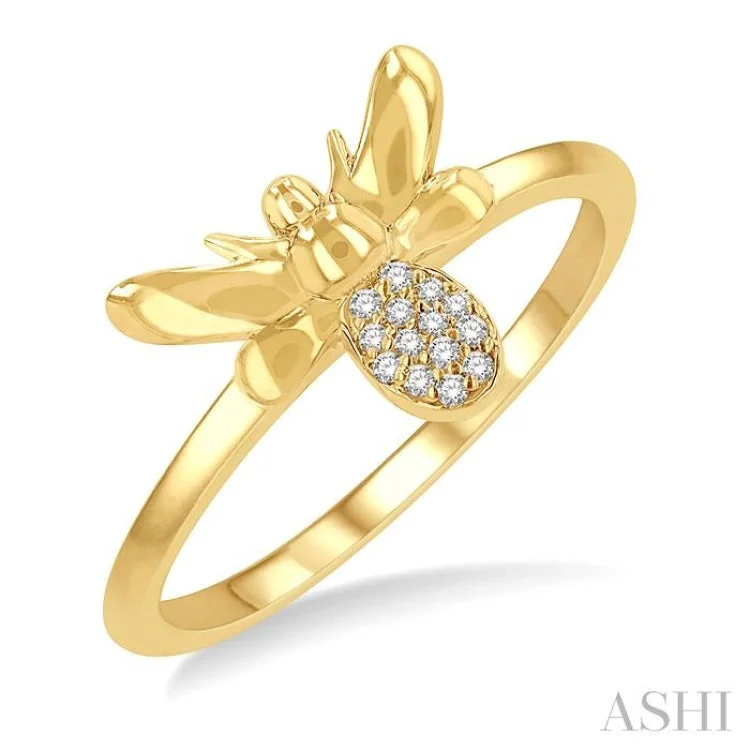 Diamond Anniversary Ring-1/20 Ctw Bumble Bee Round Cut Diamond Petite Fashion Ring in 14K Yellow Gold