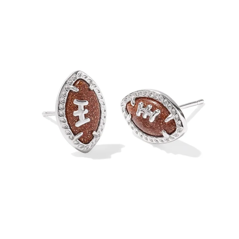 Trendy Silver Earrings-Kendra Scott | Football Silver Stud Earrings in Orange Goldstone