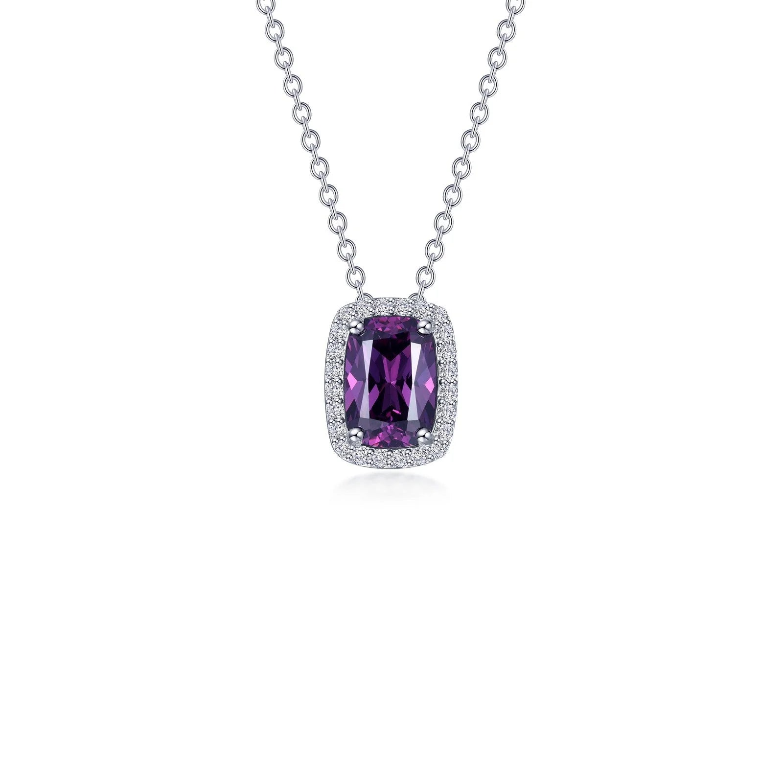 Unique Gold Necklace-Lafonn Simulated Diamond & Amethyst Halo Cushion-Cut Necklace N0339AMP20