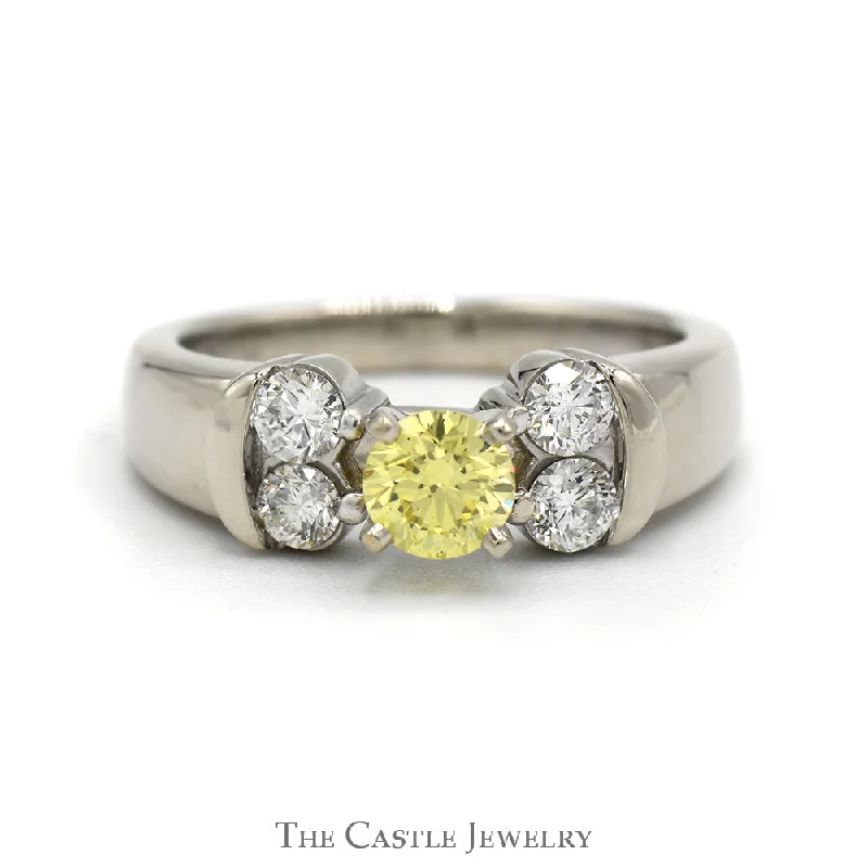 Gemstone Wedding Ring for Men-Yellow Diamond Ring with White Diamond Accents in 14k White Gold