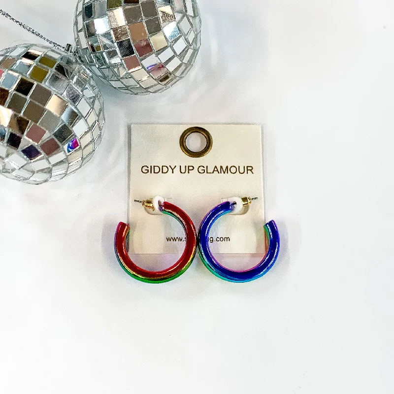 Vintage Silver Earrings-Light Up Small Neon Hoop Earrings In Multicolored