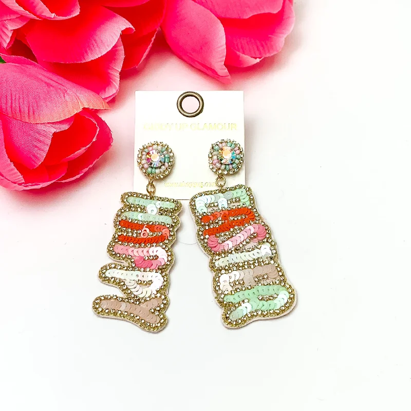 Vintage Wedding Earrings-Happy Easter Beaded Earrings in Pastel Mix