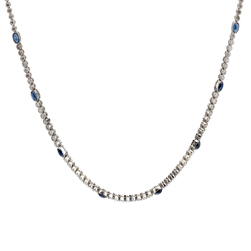 Minimalist Gold Necklace-Mid Century 7.20 carat total weight sapphire diamond platinum necklace