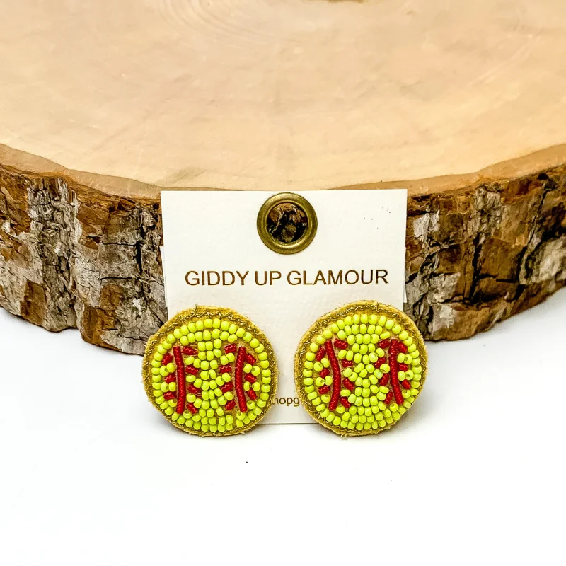 Geometric Drop Earrings-Beaded Softball Stud Earrings in Yellow