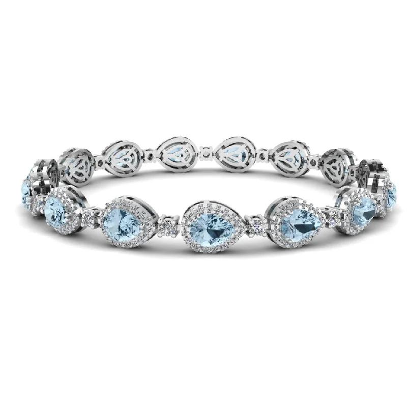 Simple Gemstone Bracelet for Women-Halo Pear Shape 9 Carat Diamond and Aquamarine Bracelet BRHAPSA