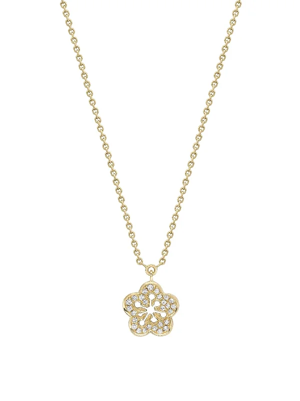 Gold Necklace with Ruby-Blossom Mini Yellow Gold Diamond Pendant