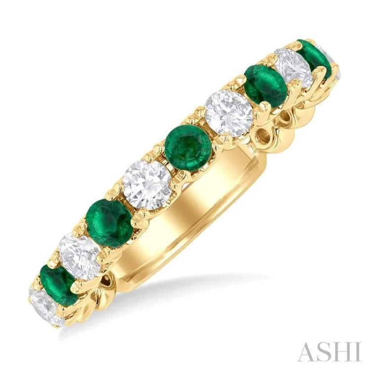 Designer Wedding Ring for Women-1/2 ctw Round Cut 2.85MM Emerald and Diamond Precious Wedding Band in 14K Yellow Gold