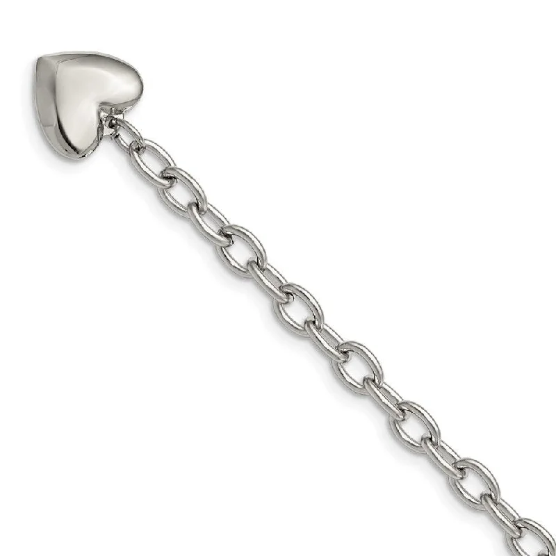 Luxury Pearl Bracelet for Weddings-Stainless Steel Polished Open Link w/ Heart 8.5in Bracelet