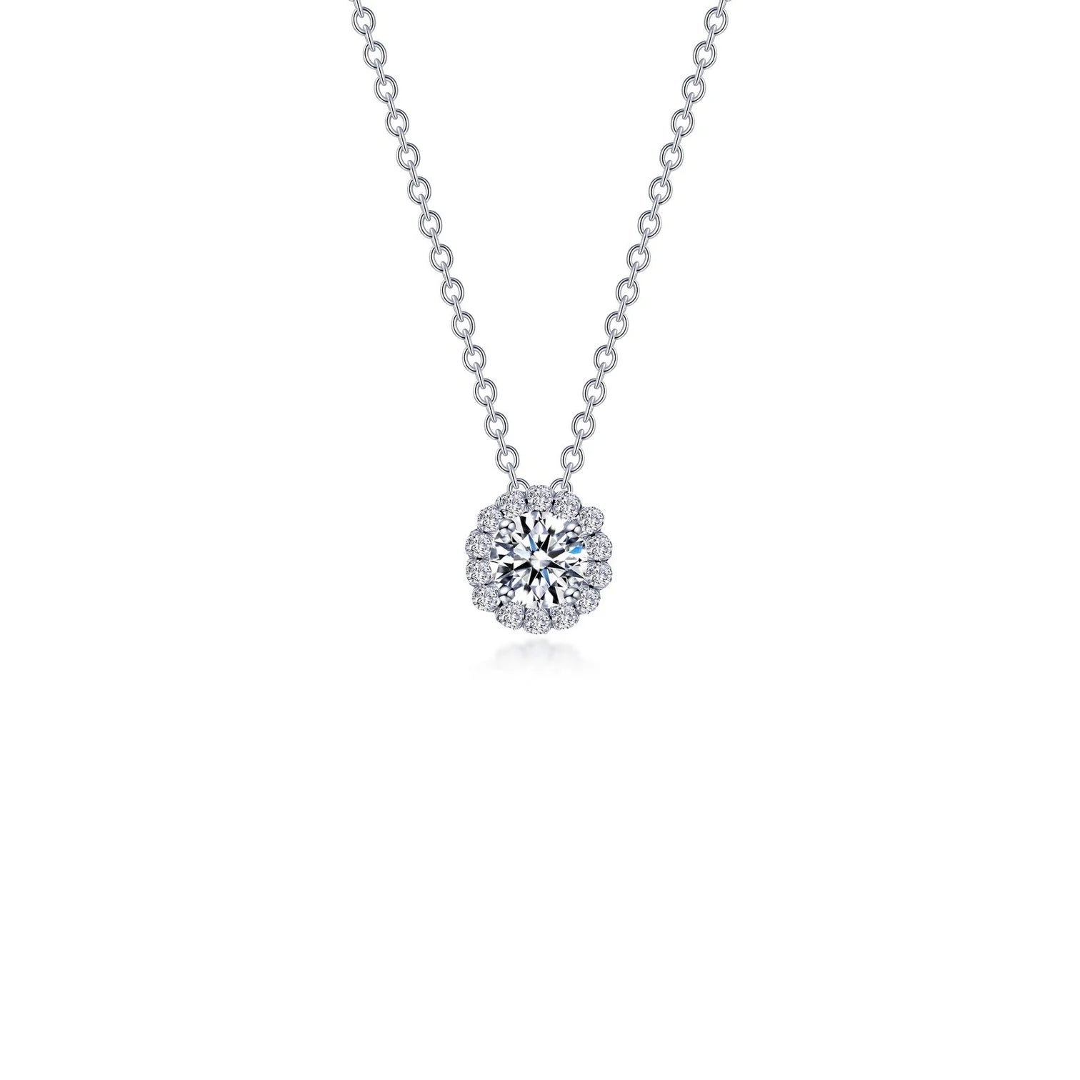 Handmade Silver Necklace-Lafonn Simulated Diamond Round Halo Necklace N2030CLP20