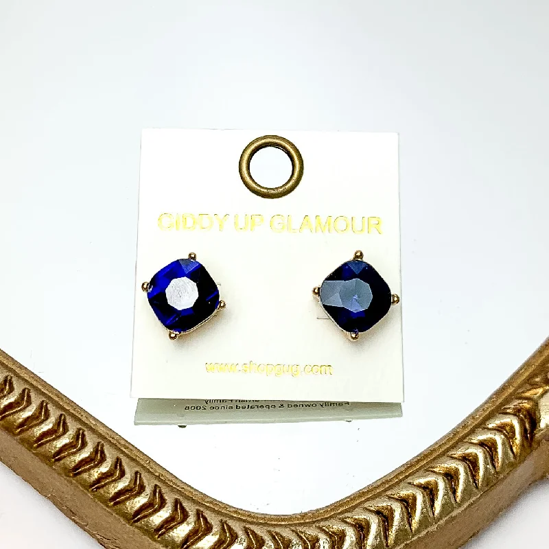 Trendy Dangle Earrings-Large Crystal Stud Earrings in Navy Blue