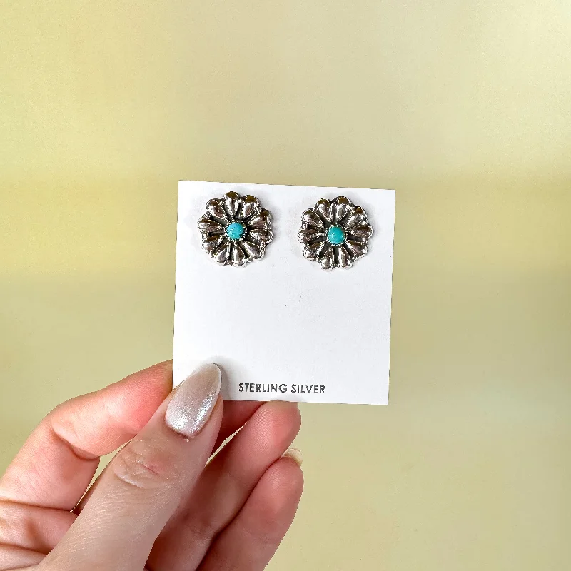 Fashionable Drop Earrings-Hada Collection | Handmade Sterling Silver Kingman Turquoise Stud Earrings