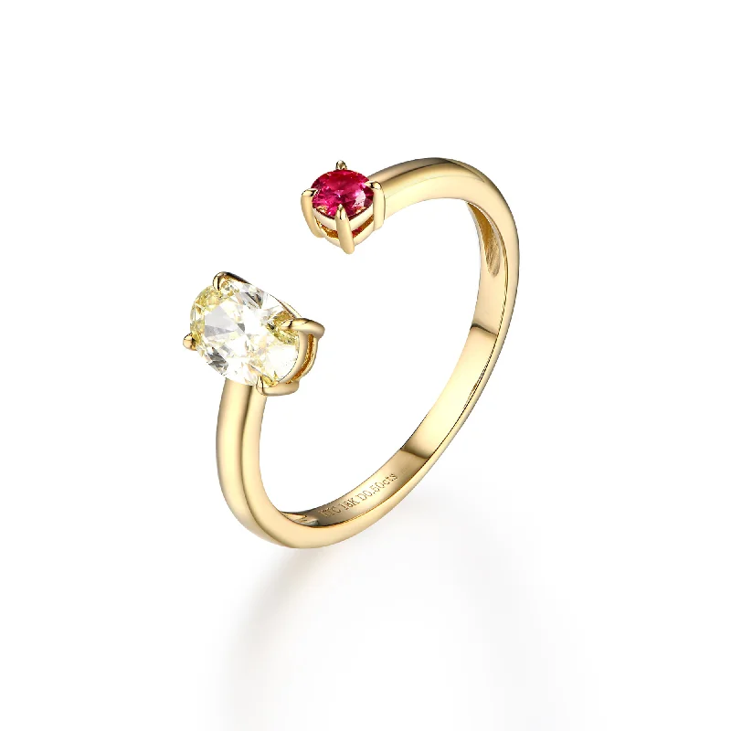 Modern Sapphire Engagement Ring-Pink Sapphire & Light Yellow Diamond Open Ring