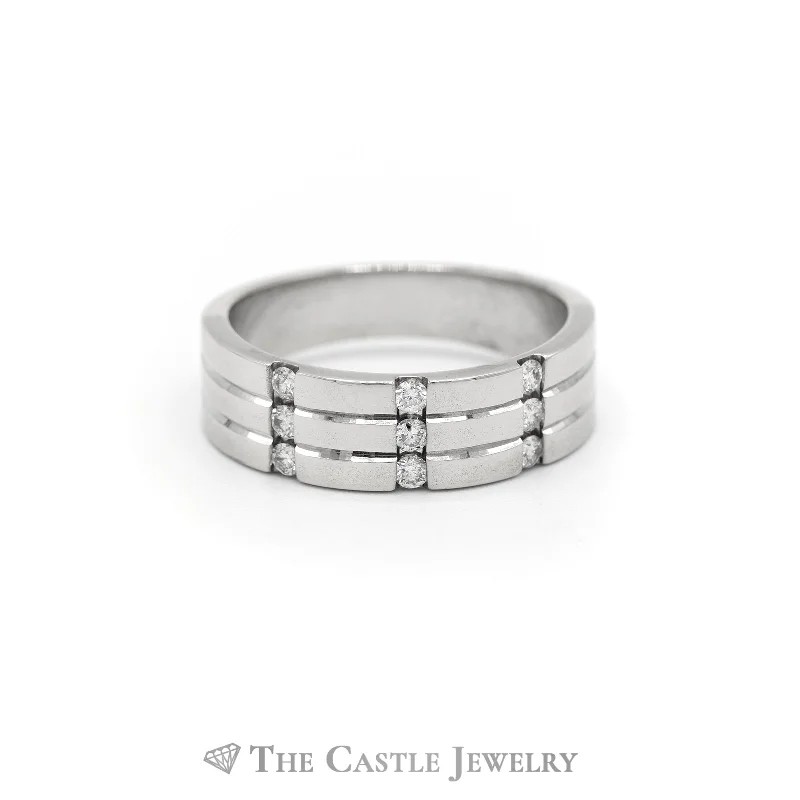 Wedding Ring for Bride-Gent's .25CTTW Round Vertical Row Diamond Band in 10KT White Gold