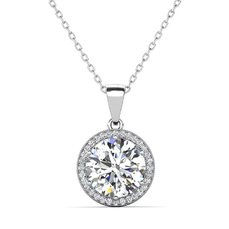 Fine Silver Necklace-Sophia 18k White Gold Plated Pendant Necklace with Simulated Diamond Crystals