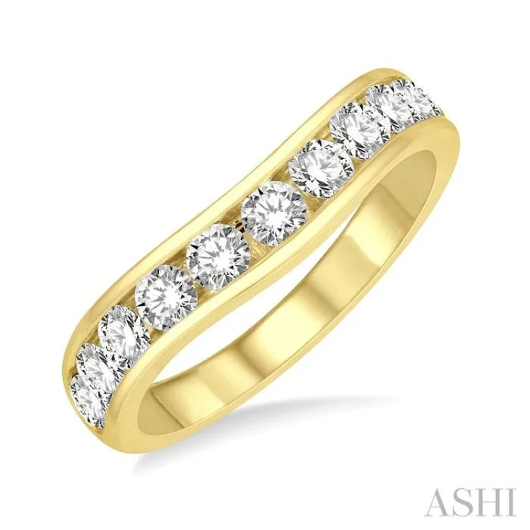 Wedding Rings for Couples-1 Ctw Round Cut Diamond Inlay Wedding Band in 14K Yellow Gold