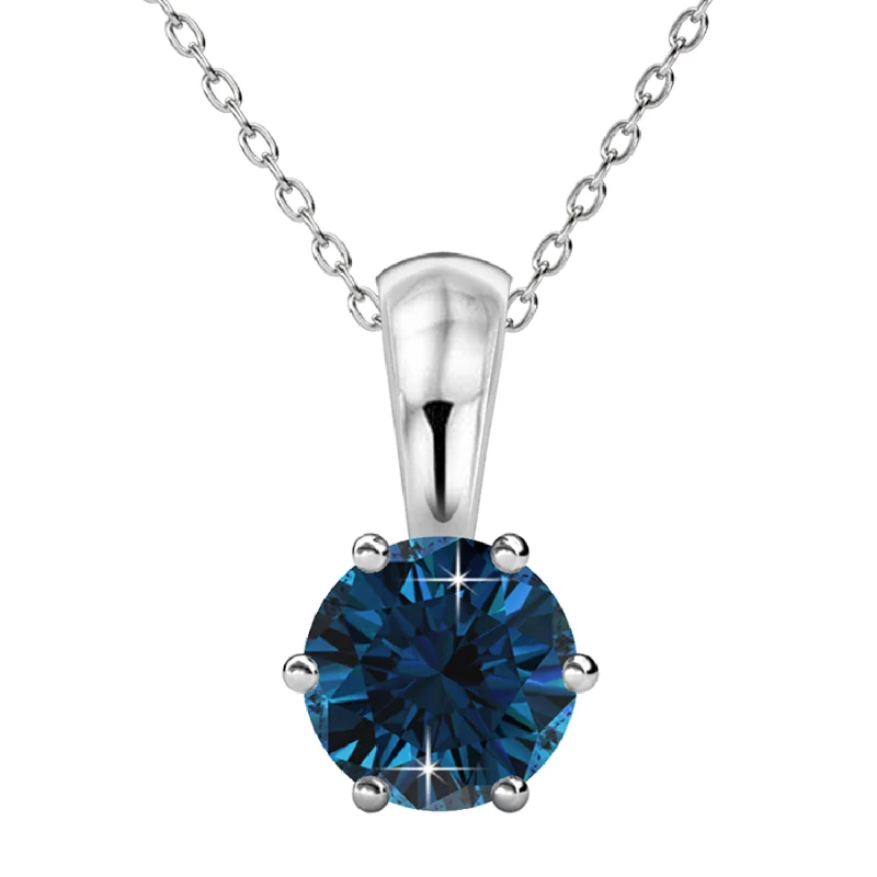 Fashionable Necklace for Women-December Birthstone Blue Topaz Necklace 18k White Gold Plated Solitaire Necklace with 1CT Swarovski Crystal