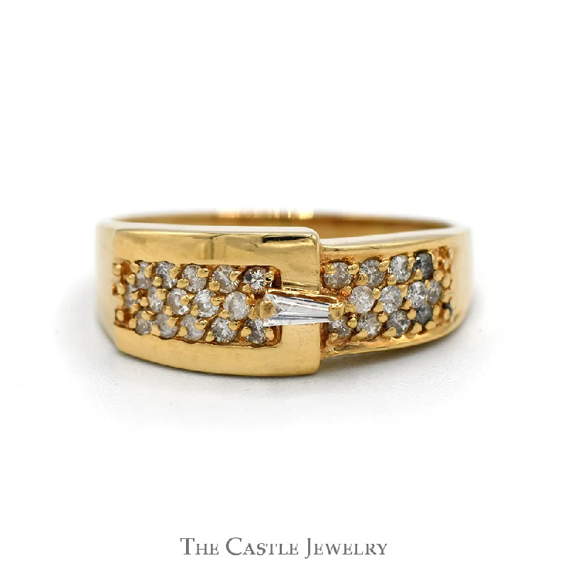 Custom Birthstone Ring-1/3cttw Diamond Cluster Buckle Ring in 14k Yellow Gold