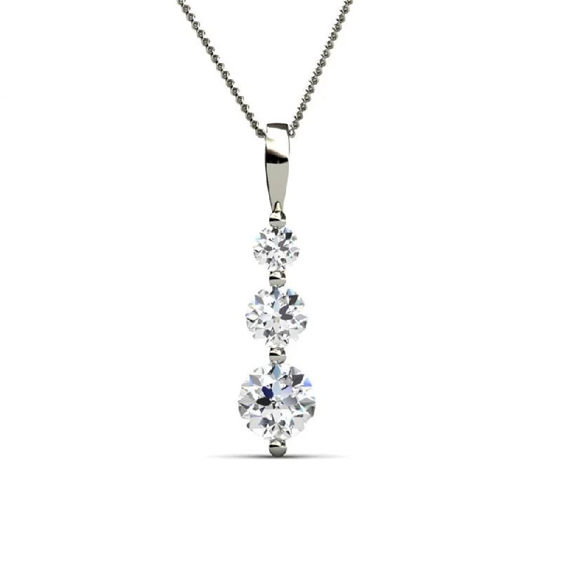 Modern Pendant Necklace for Women-Willow 18K White Gold Plated 3 Stone Drop Pendant Necklace with Swarovski Crystals