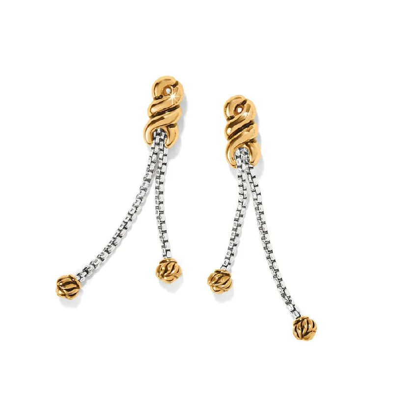 Party Earrings for Bridesmaids-Brighton | Interlok Two Tone Twist Double Chain Post Drop Earrings