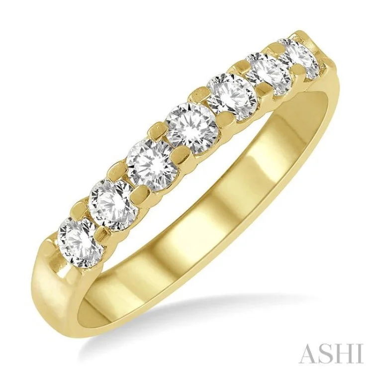 Custom Diamond Wedding Ring-3/4 ctw 7 Stone Round Cut Diamond Wedding Band in 14K Yellow Gold