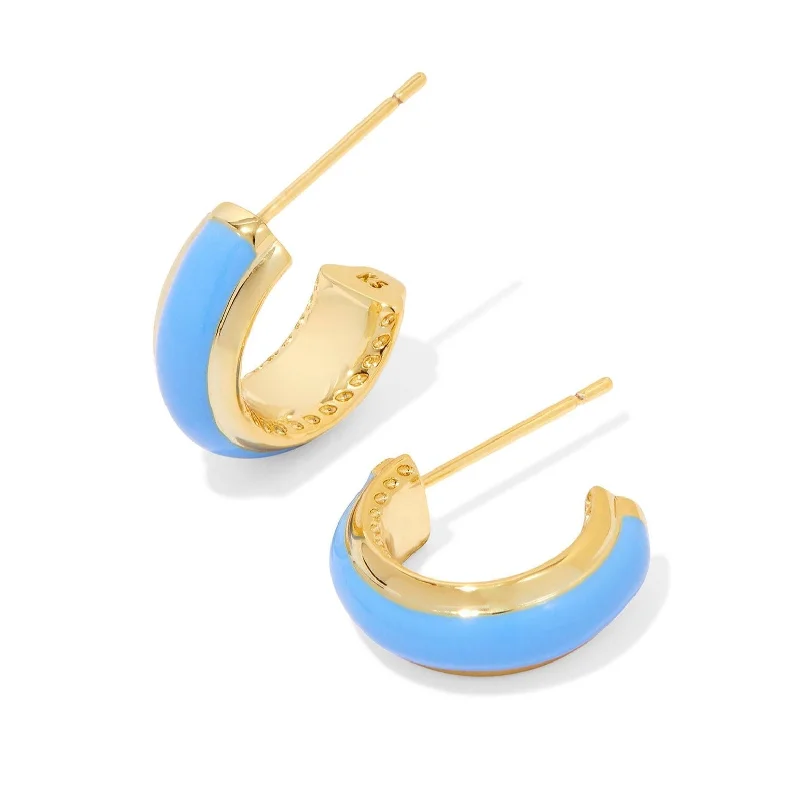 Large Stud Earrings-Kendra Scott | Ainsley Gold Huggie Earrings in Light Blue Enamel