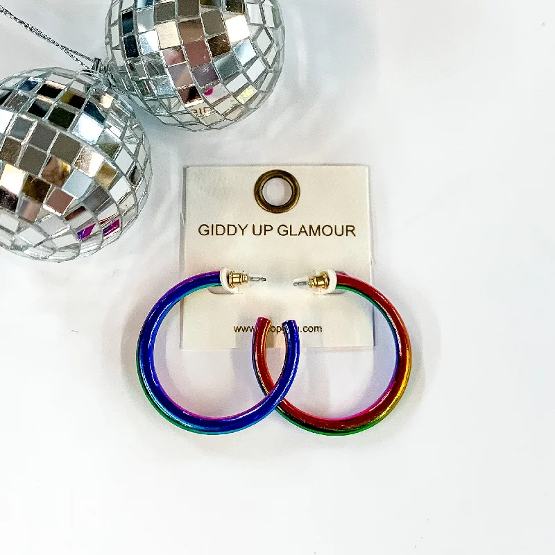 Statement Earrings for Weddings-Light Up Medium Neon Hoop Earrings In Multicolored