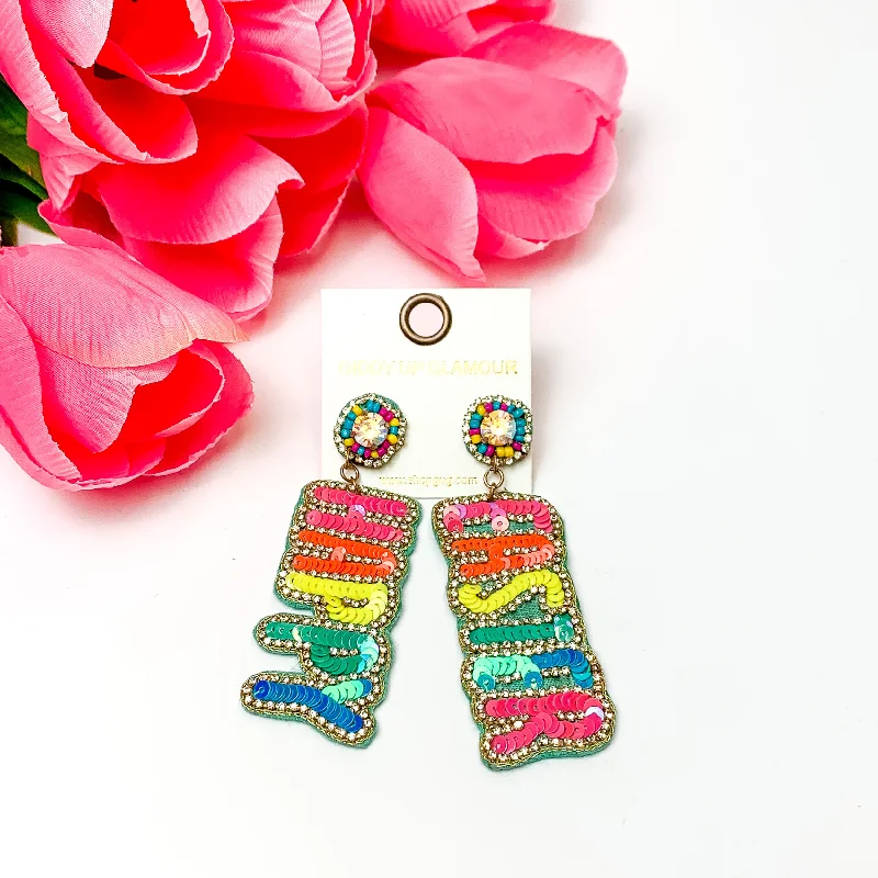 Dazzling Gold Earrings-Happy Easter Beaded Earrings in Multicolor Mix