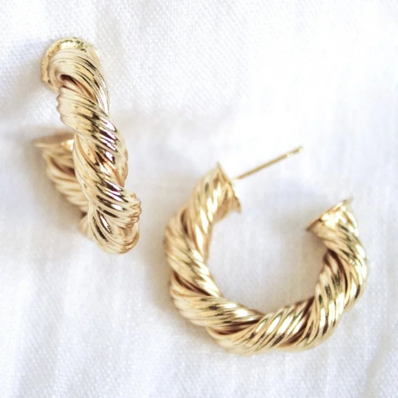 Fine Silver Earrings-Kinsey Designs | Micayla Twisted Gold Tone Hoop Earrings