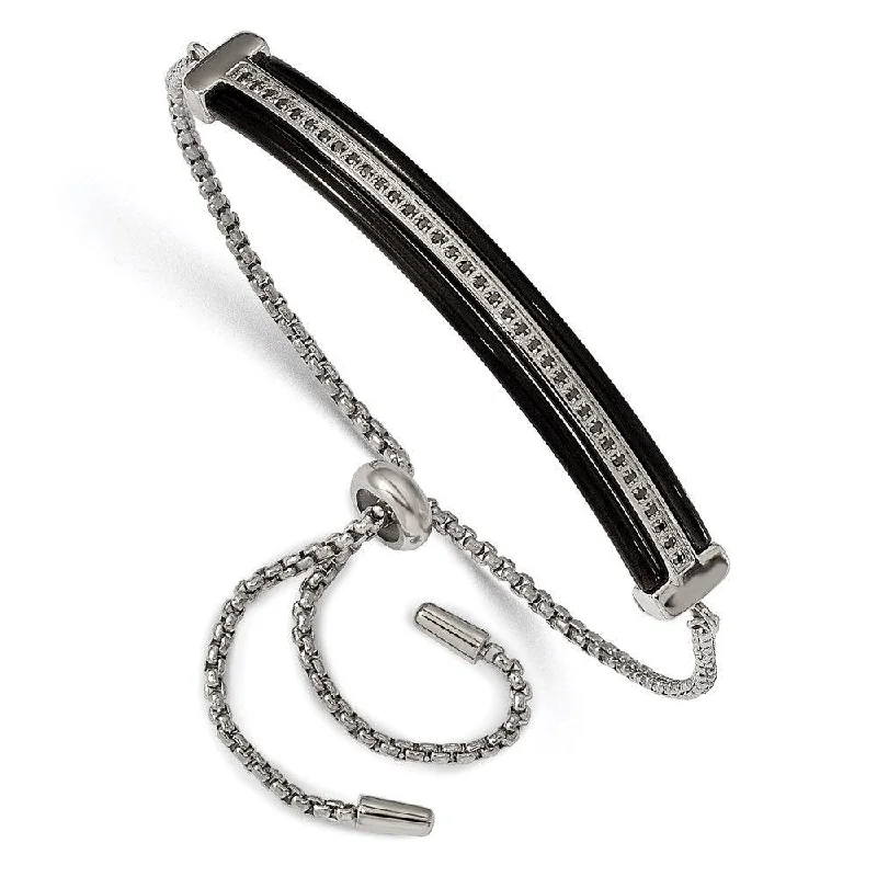 Elegant Tennis Bracelet-Stainless Steel Polished Black IP-plated w/Black CZ Adjustable Bracelet