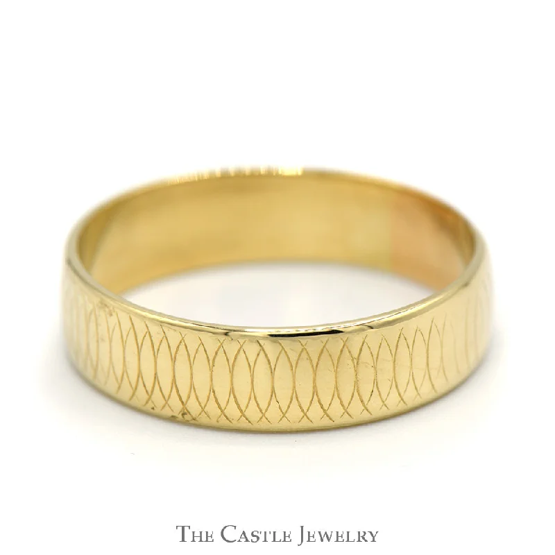 Trendy Stackable Rings-Men's 14K Yellow Gold Etched Curves Designed Band - Size 13.5