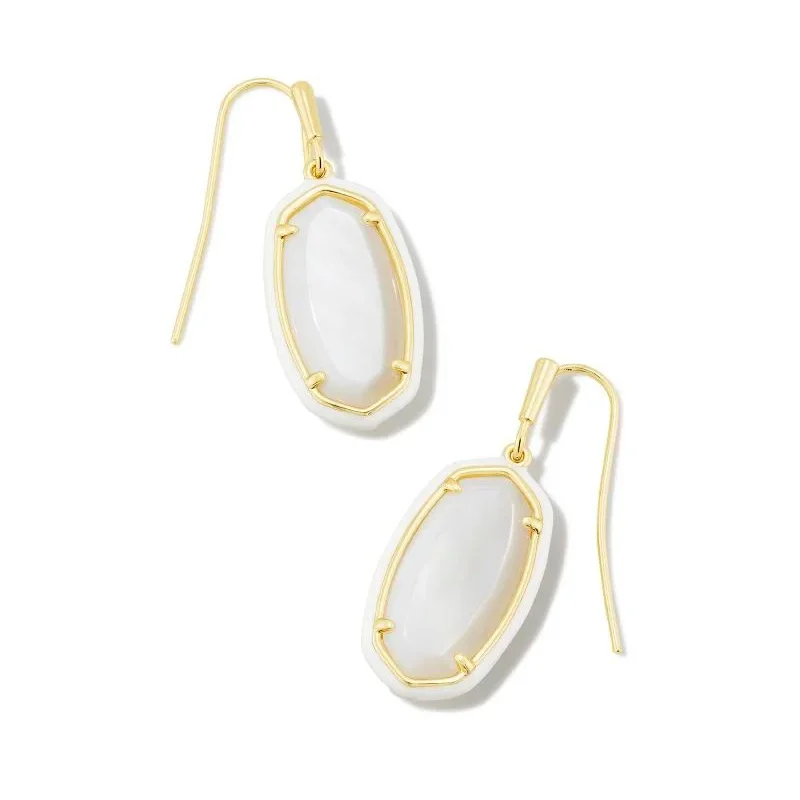 Elegant Drop Earrings-Kendra Scott | Dani Gold Enamel Frame Drop Earrings in White Mother of Pearl