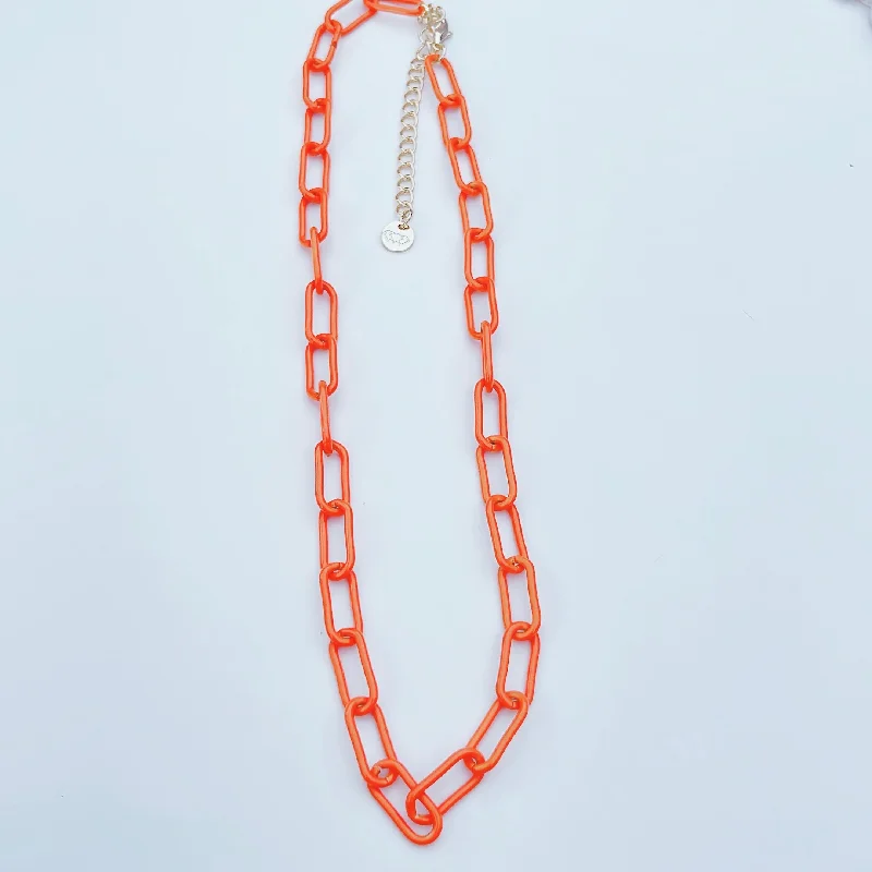 Chunky Statement Necklace-Link Orange Necklace L15