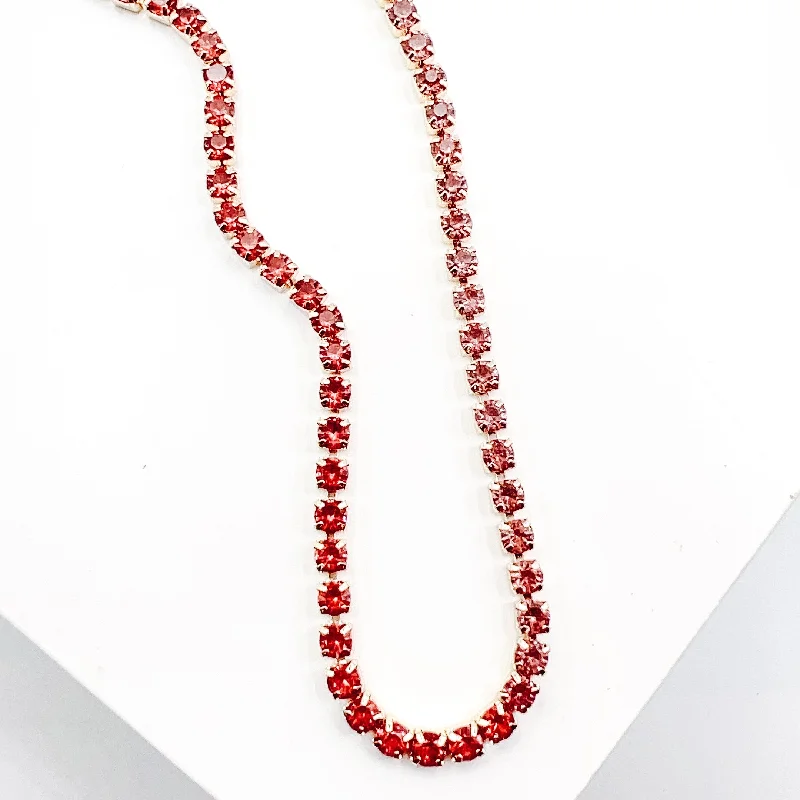 Bridal Necklace with Pearls-Ombré Red/Pink Necklace I-46