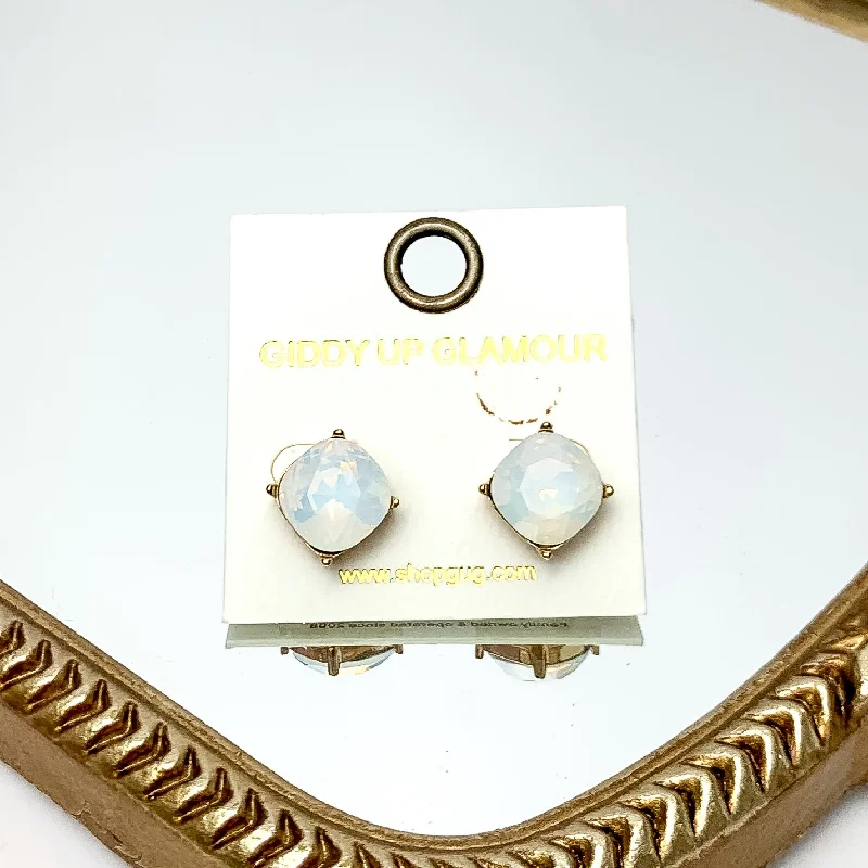 Dazzling Drop Earrings-Large Crystal Stud Earrings in White Opal