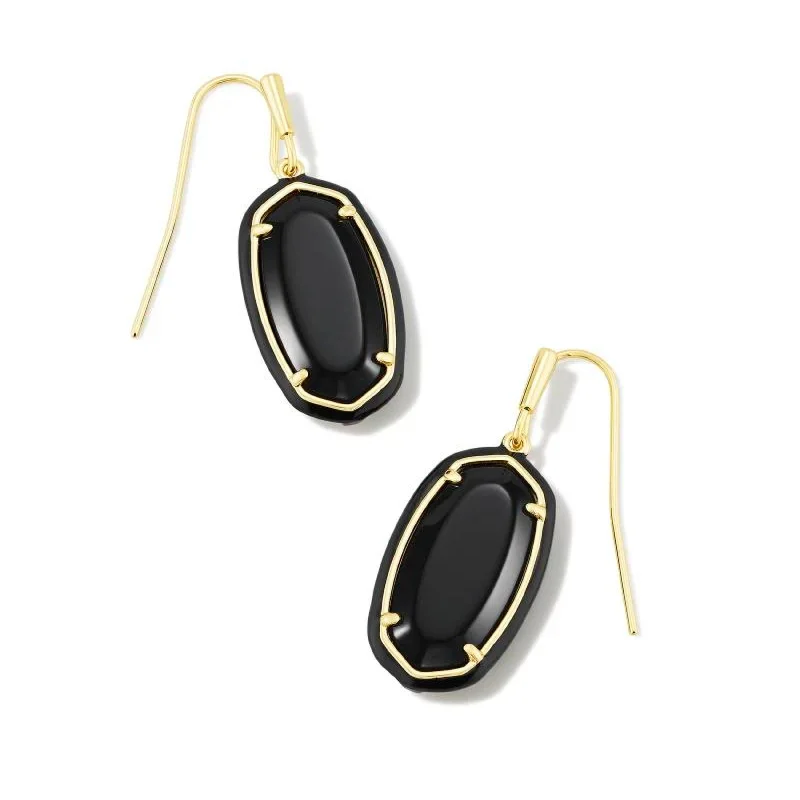 Minimalist Silver Earrings-Kendra Scott | Dani Gold Enamel Frame Drop Earrings in Black Agate