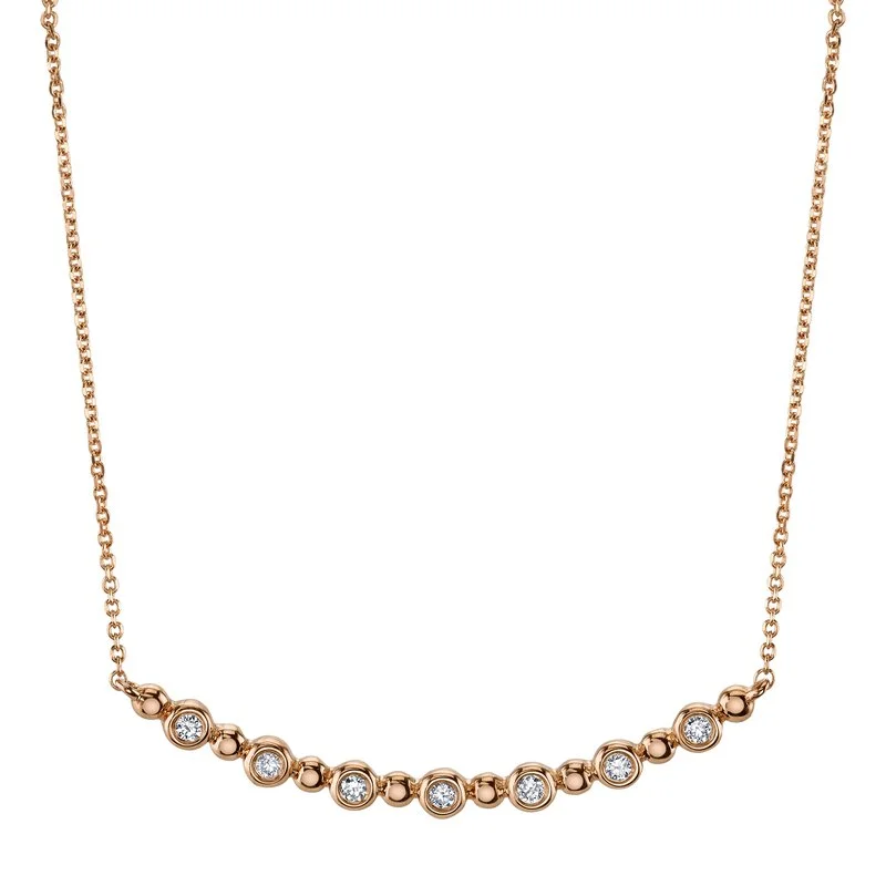 Luxury Diamond Necklace-14K Rose Gold 0.07ct. Curved Bezel Set Diamond Fashion Necklace