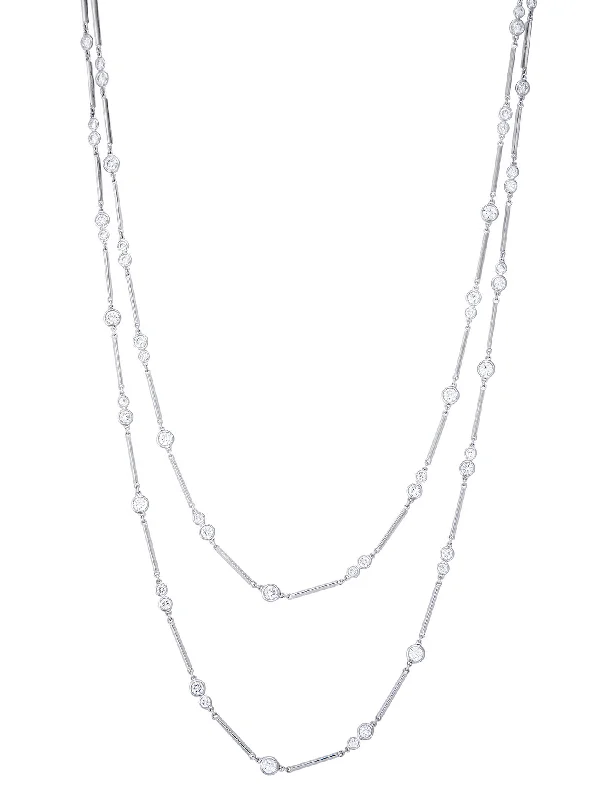 Chic Pearl Necklace-Raindance Double Row Long Diamond Necklace