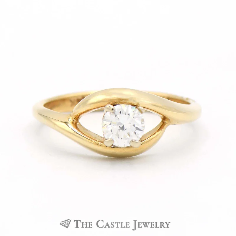 Custom Ring for Engagement-.40ct Round Diamond Solitaire in 14k Yellow Gold Open Eye Shape