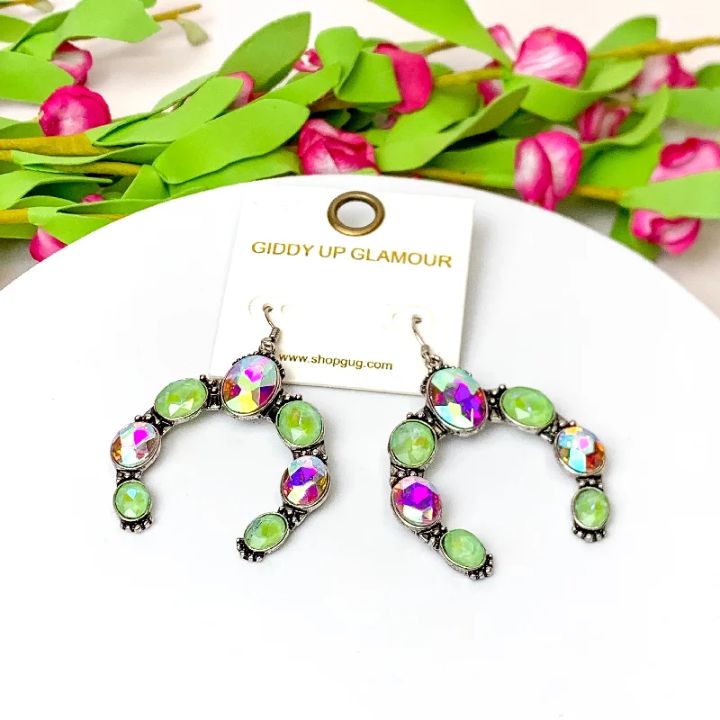 Trendy Earrings for Bridesmaids-Desert Glow Silver Tone Naja Pendant Drop Earrings in Green and Ivory