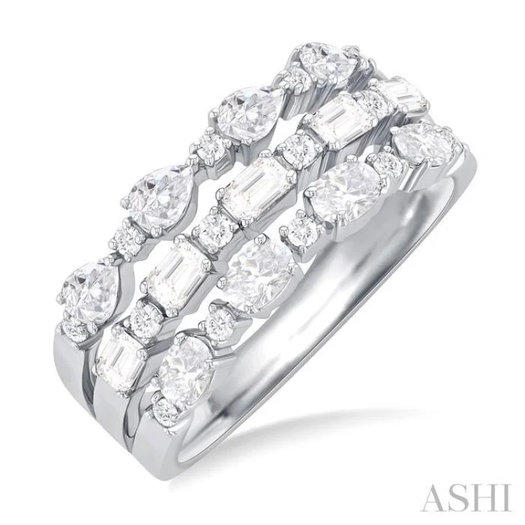 Antique Wedding Ring Set-1 1/2 ctw Triple Row Multi-Cut Diamond Fashion Band in 14K White Gold