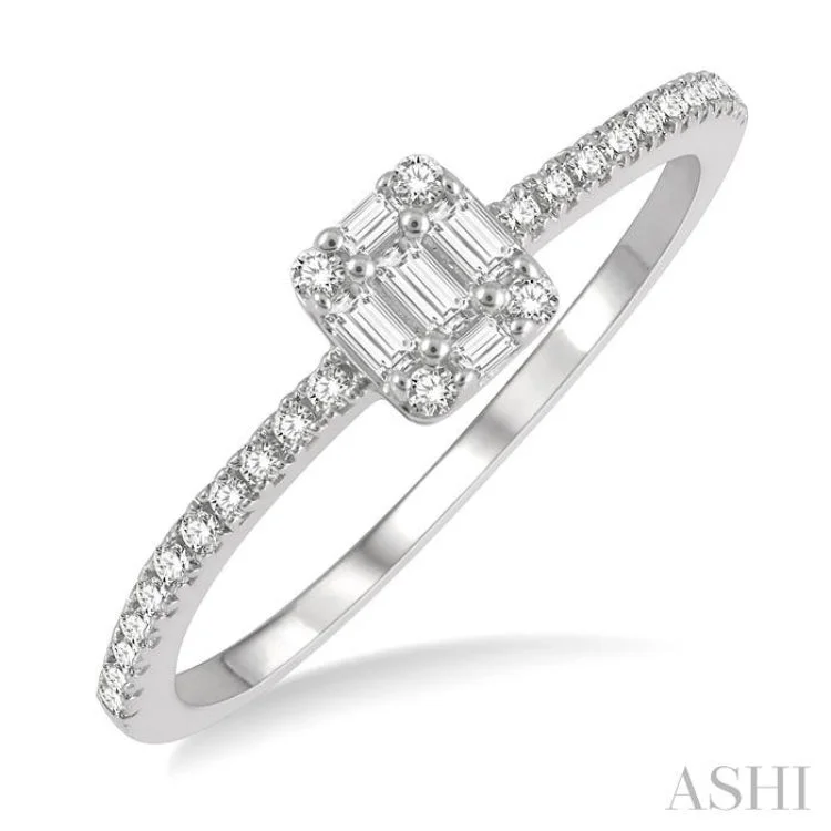 Custom Wedding Band-1/4 Ctw Cushion Shape Baguette and Round Cut Diamond Fashion Promise Ring in 14K White Gold