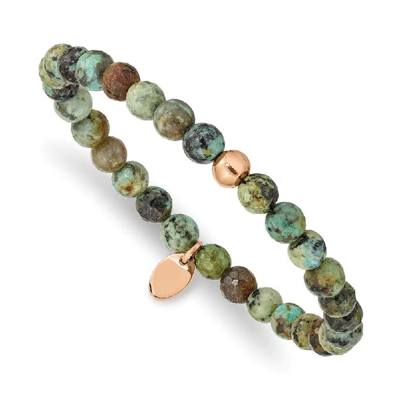 Sparkling Gemstone Wedding Bracelet-Stainless Steel Polished Rose IP-plated African Turquoise Stretch Bracelet