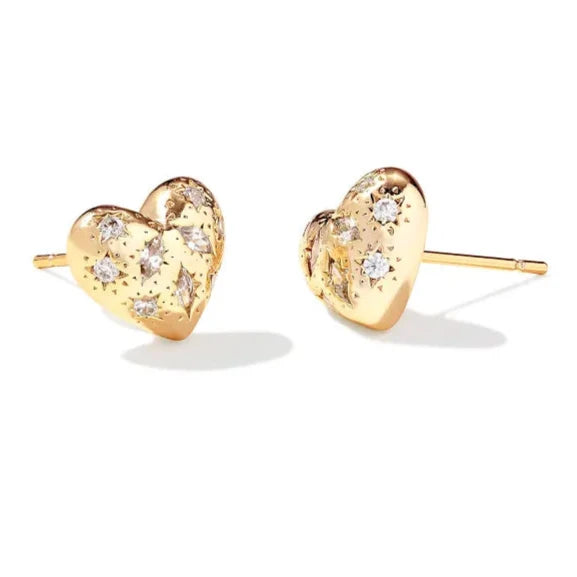 Fashionable Drop Earrings-Kendra Scott | Holland Gold Heart Stud Earrings in White Crystal