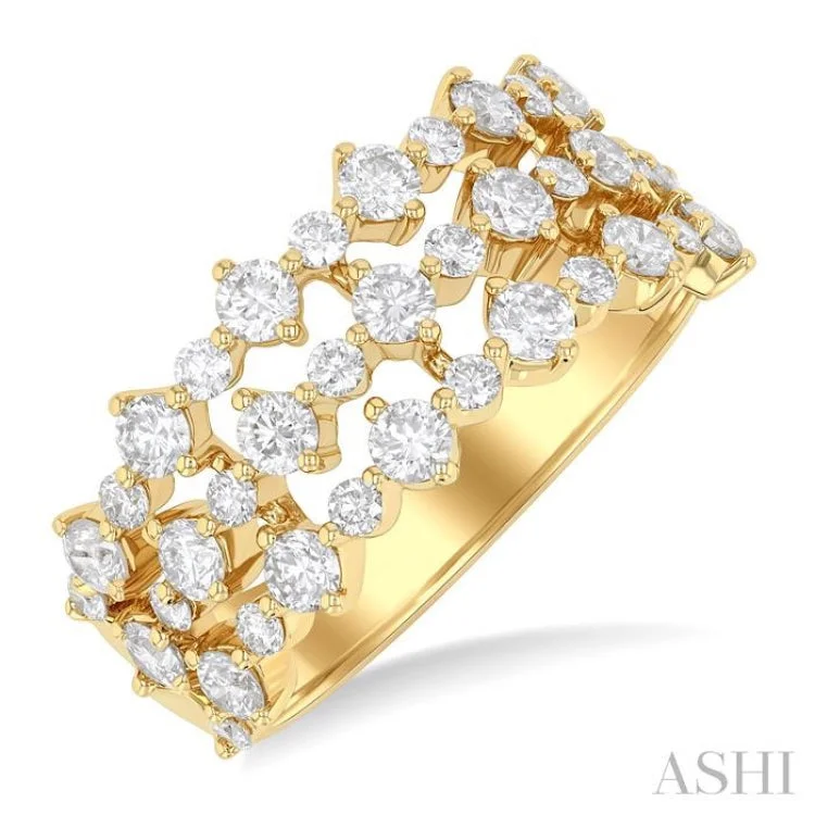 Elegant Diamond Ring-1 1/2 ctw Triple Row Round Cut Diamond Fashion Band in 14K Yellow Gold